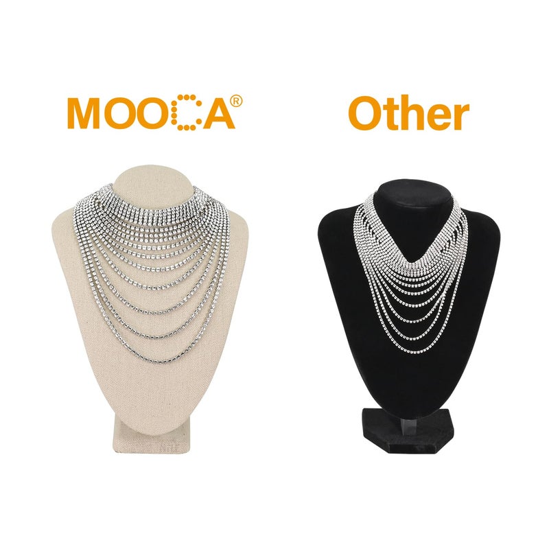 MOOCA Jewelry Display Stand, 2 Pcs Set Tan Linen Covered Wood, Necklace Bust, 7 in Height - Image 3